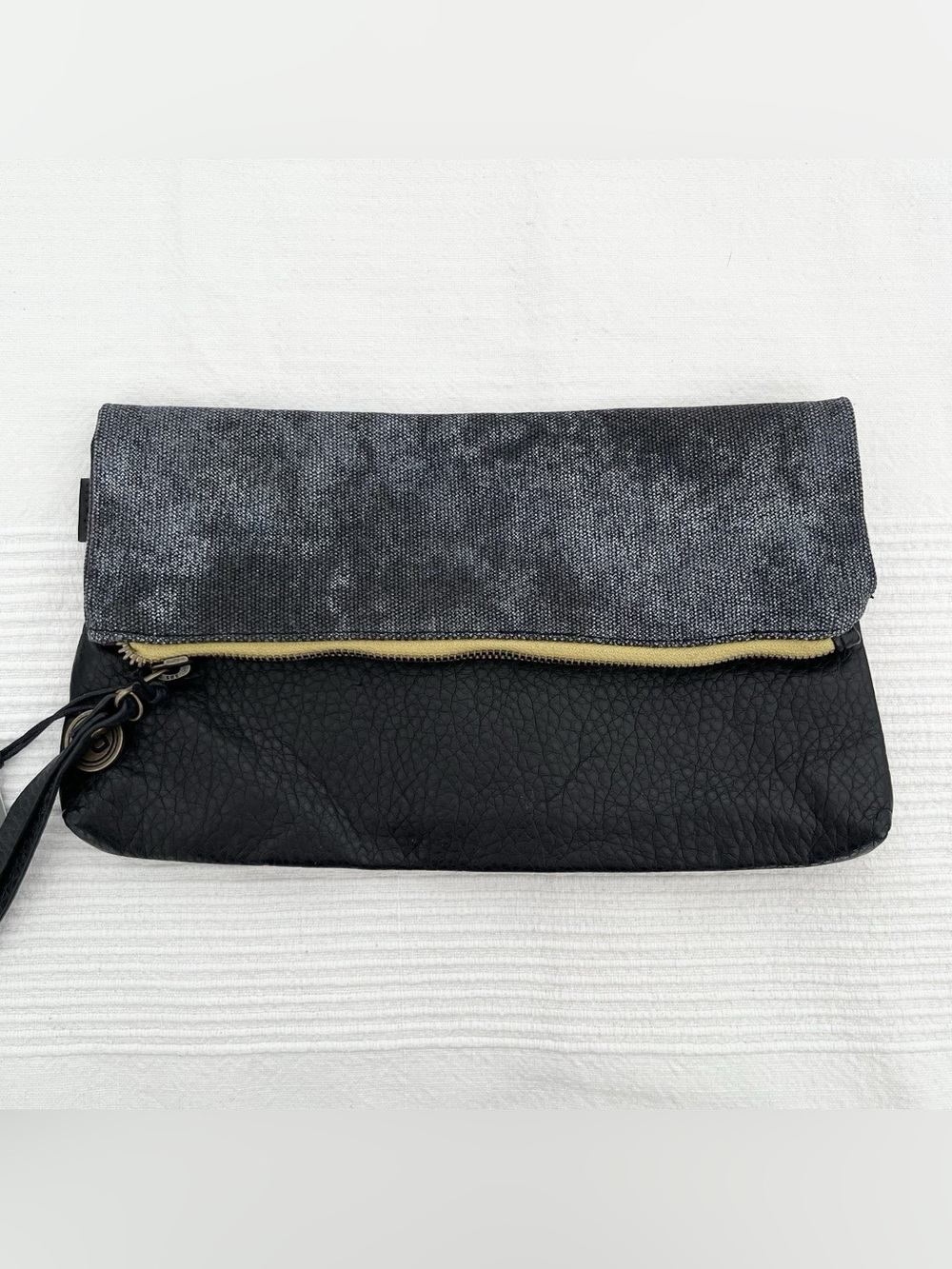 NWT Pistil Oregon Foldover Clutch Purse Black Leather Sustainable Minimalist